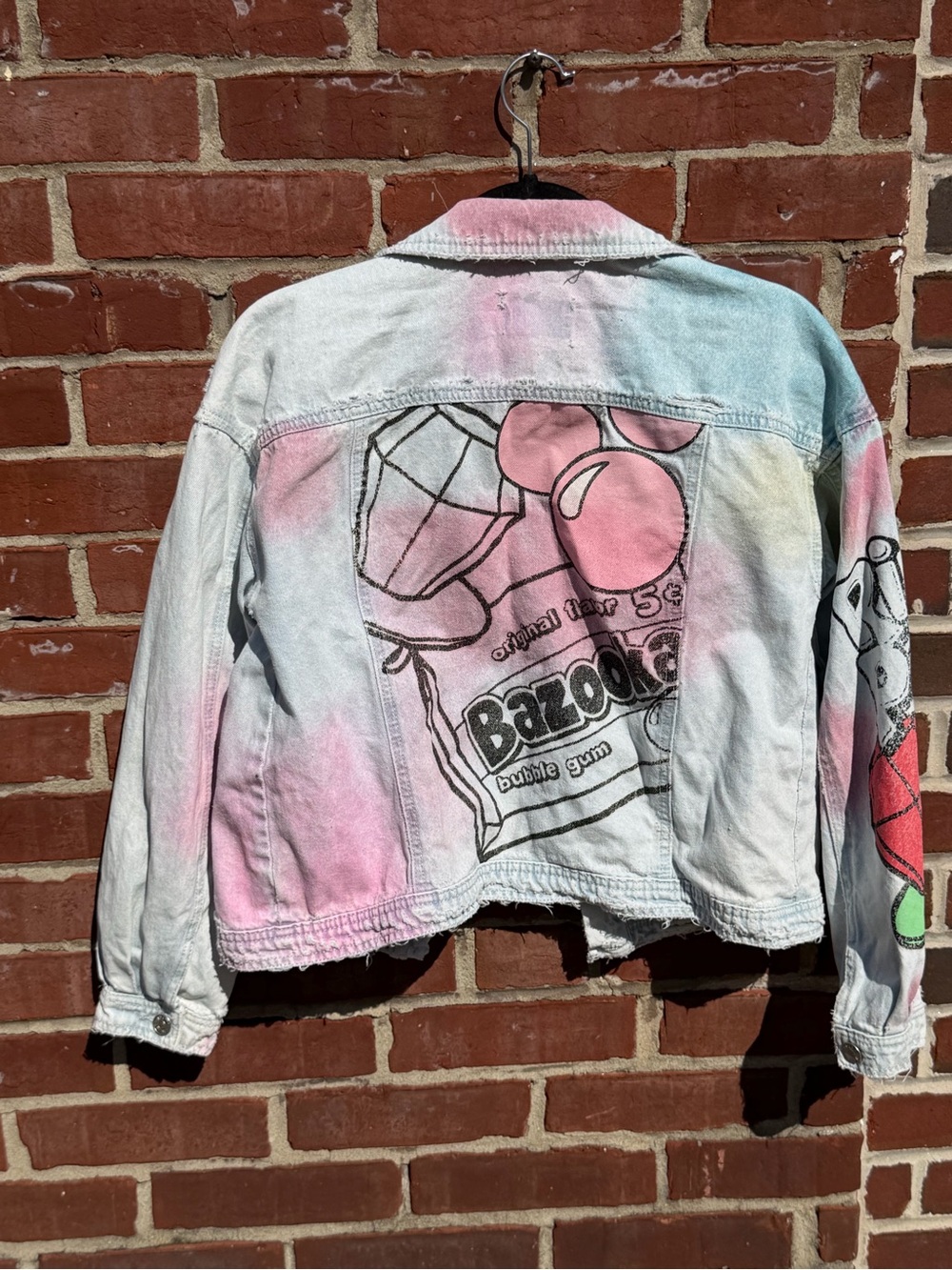 Hand-Painted Bazooka Bubble Gum Denim Jacket — Pastel Tie-Dye